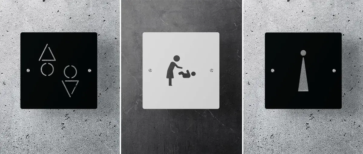 Modern brushed aluminium restroom signage South Africa